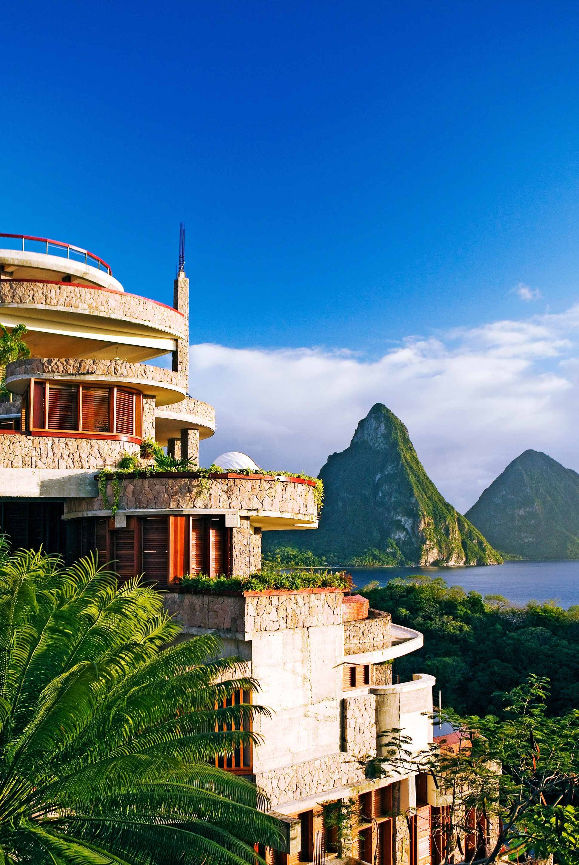 Hôtel de luxe Jade Mountain resort 5 étoiles Sainte-Lucie caraïbes vue de l'hôtel